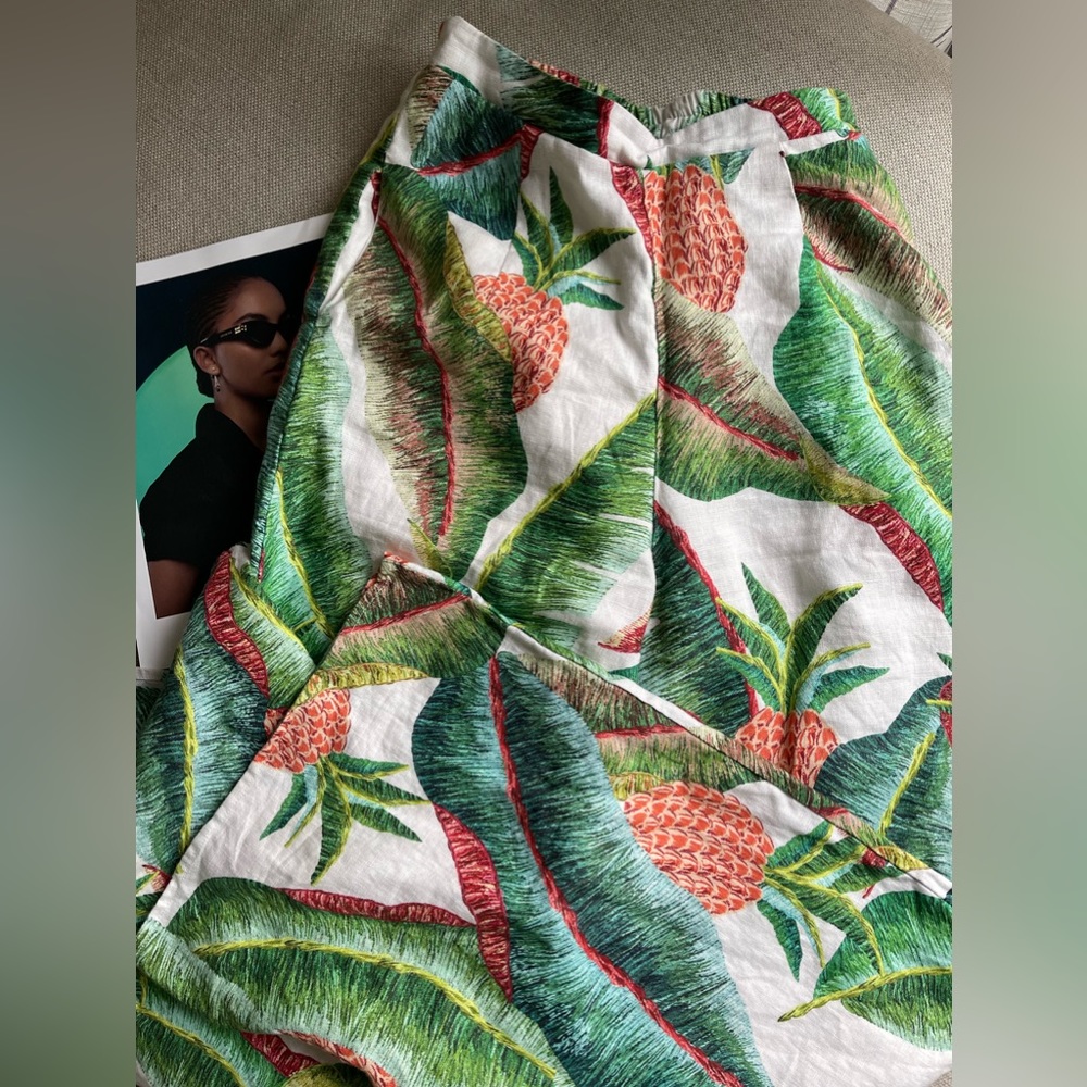 FARM RIO Linen Forest Palm In White Wide Leg Pants Size XS - Picture 6 of 10